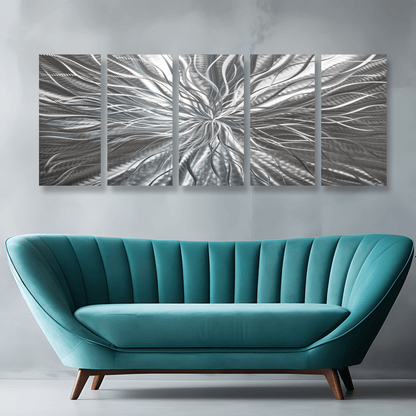 Extra Large Silver Metal Wall Art Titled Radiation (Set of 5) - Modern Elements Metal Art