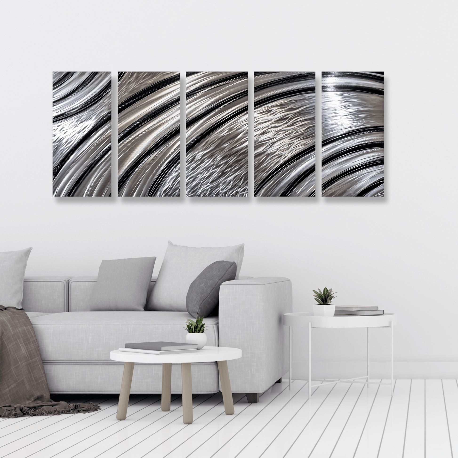 Extra Large Silver Wall Art Titled Riviera (Set of 5) - Modern Elements Metal Art - SKU379KHL