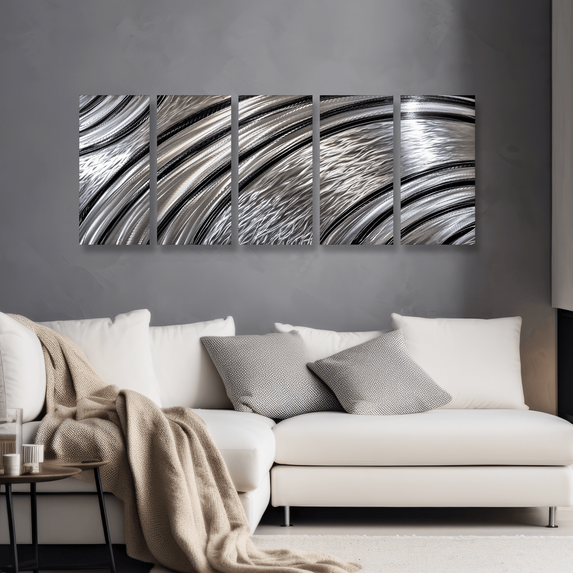 Extra Large Silver Wall Art Titled Riviera (Set of 5) - Modern Elements Metal Art - SKU379KHL