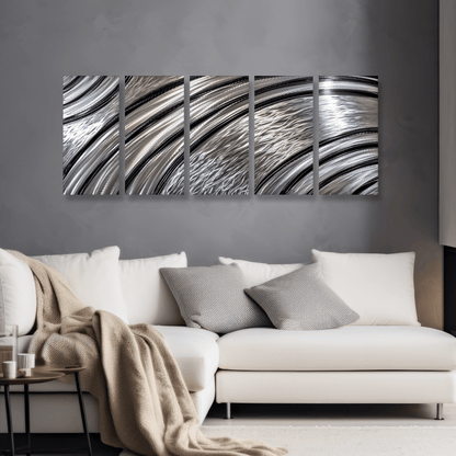 Extra Large Silver Wall Art Titled Riviera (Set of 5) - Modern Elements Metal Art - SKU379KHL