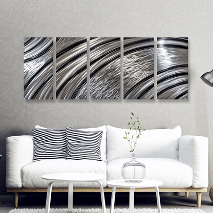 Extra Large Silver Wall Art Titled Riviera (Set of 5) - Modern Elements Metal Art - SKU379KHL
