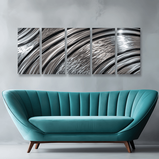 Extra Large Silver Wall Art Titled Riviera (Set of 5) - Modern Elements Metal Art - SKU379KHL