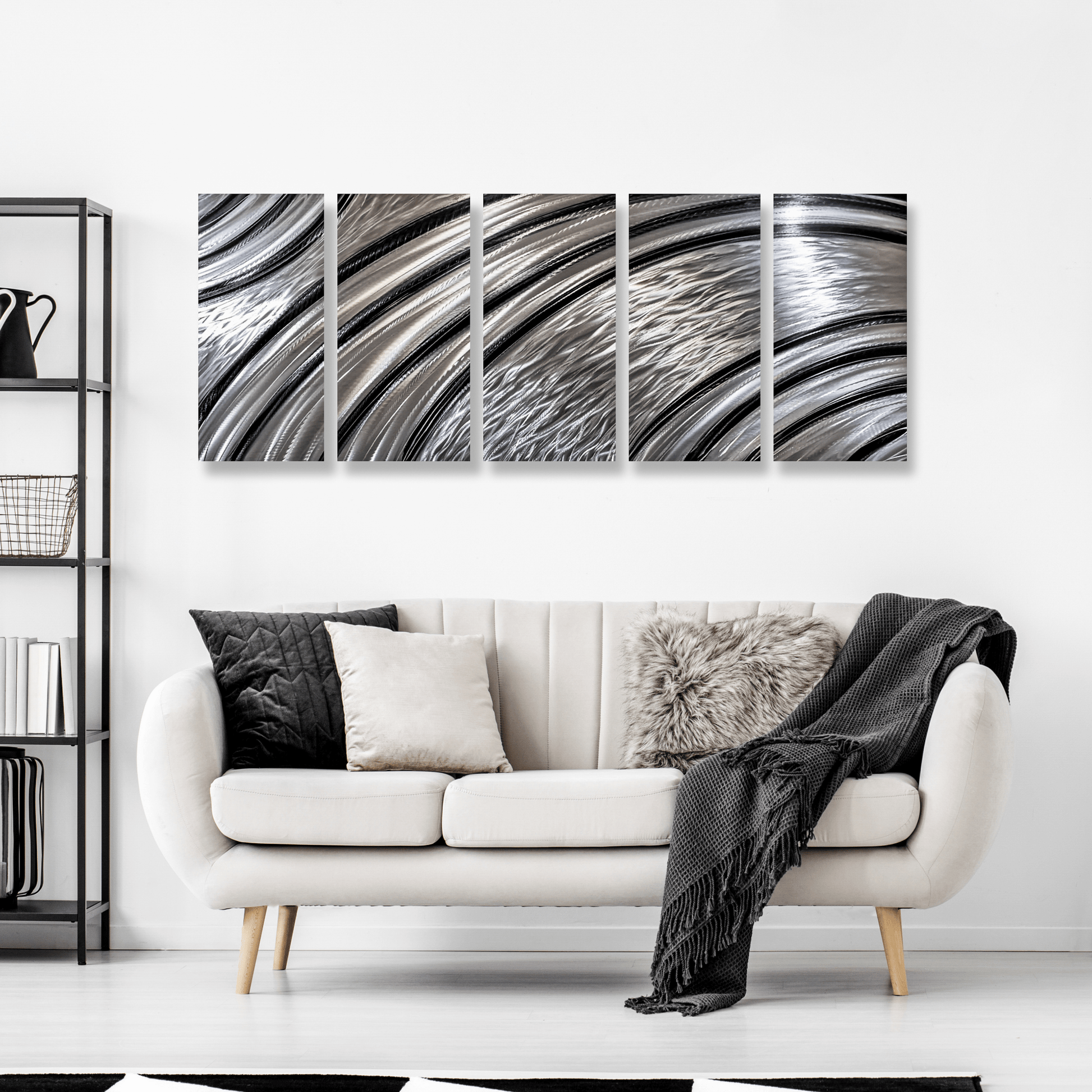 Extra Large Silver Wall Art Titled Riviera (Set of 5) - Modern Elements Metal Art - SKU379KHL