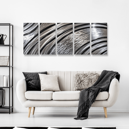 Extra Large Silver Wall Art Titled Riviera (Set of 5) - Modern Elements Metal Art - SKU379KHL