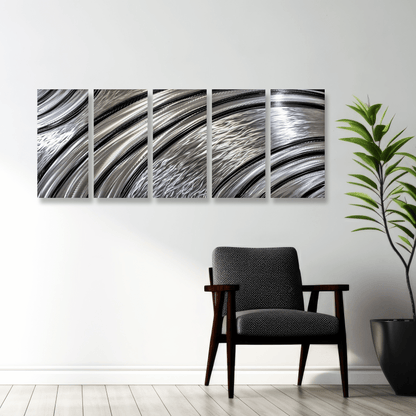 Extra Large Silver Wall Art Titled Riviera (Set of 5) - Modern Elements Metal Art - SKU379KHL