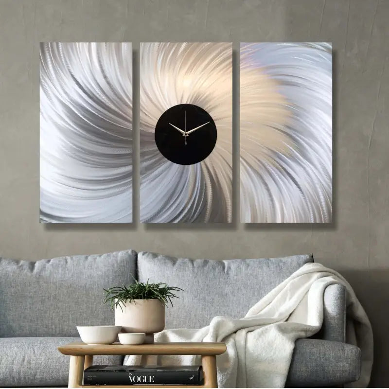 Extra Large Wall Clock Titled "Black Hole" Set of 3 - Modern Elements Metal Art