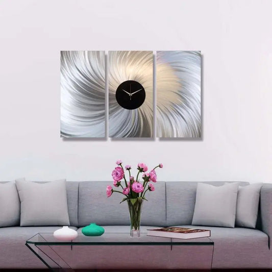 Extra Large Wall Clock Titled "Black Hole" Set of 3 - Modern Elements Metal Art - ME0823P9