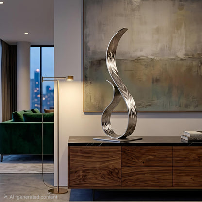 Modern Metal Sculpture in Silver: Wish