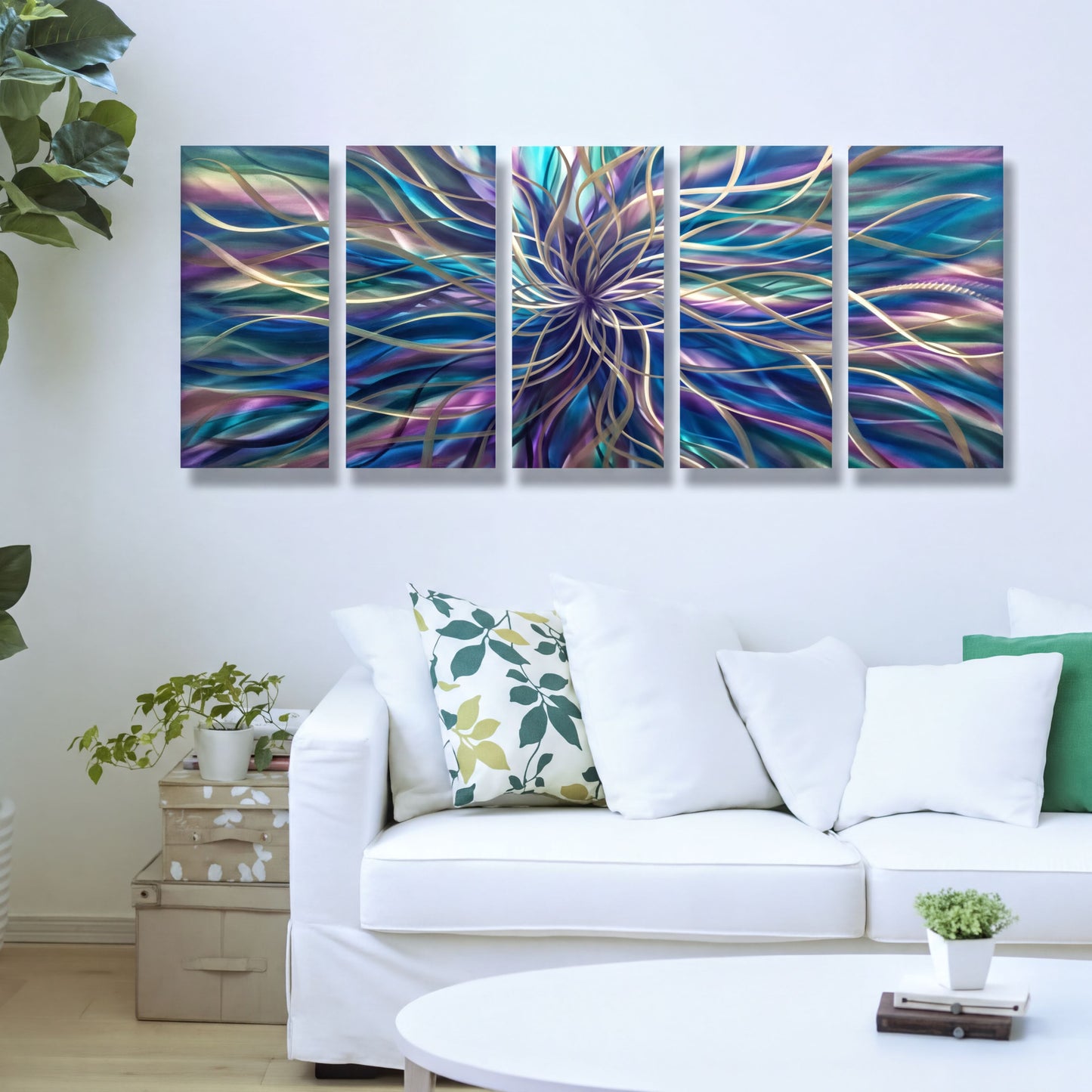 Modern Abstract Metal Wall Art Set - Unique 5-Piece Sculpture for Elegant Home Decor-Modern Elements Metal Art