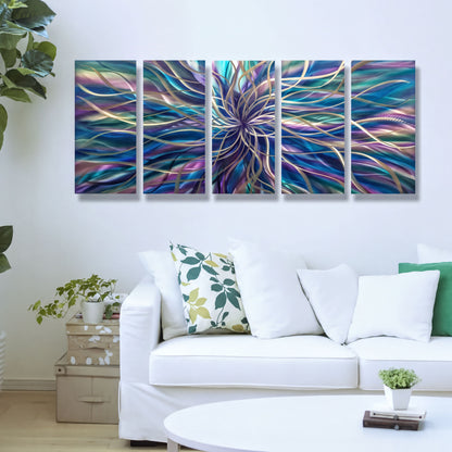 Modern Abstract Metal Wall Art Set - Unique 5-Piece Sculpture for Elegant Home Decor-Modern Elements Metal Art