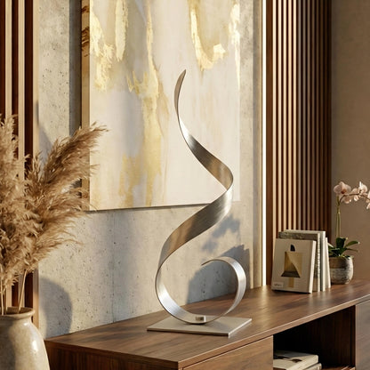 Abstract Metal Sculpture: Silver Handcrafted Luxury Modern Home Decor, Indoor, Outdoor