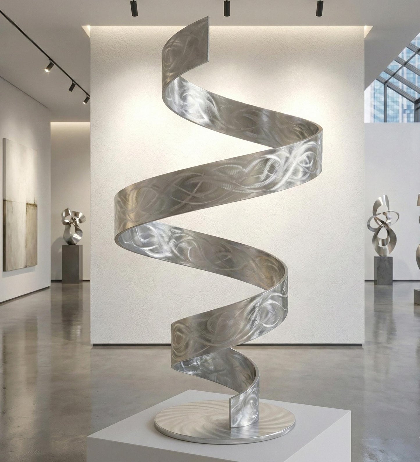 Silver Metal Sculpture: Handcrafted Luxury Modern Art Twist, Indoor or Outdoor