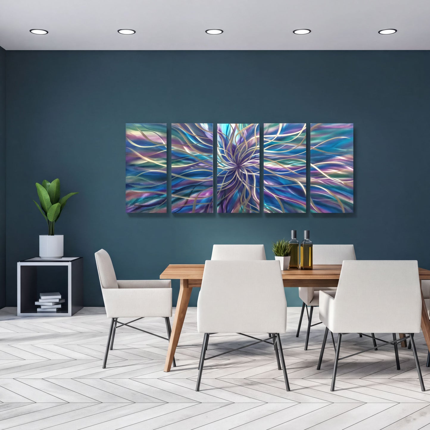 Modern Abstract Metal Wall Art Set - Unique 5-Piece Sculpture for Elegant Home Decor-Modern Elements Metal Art