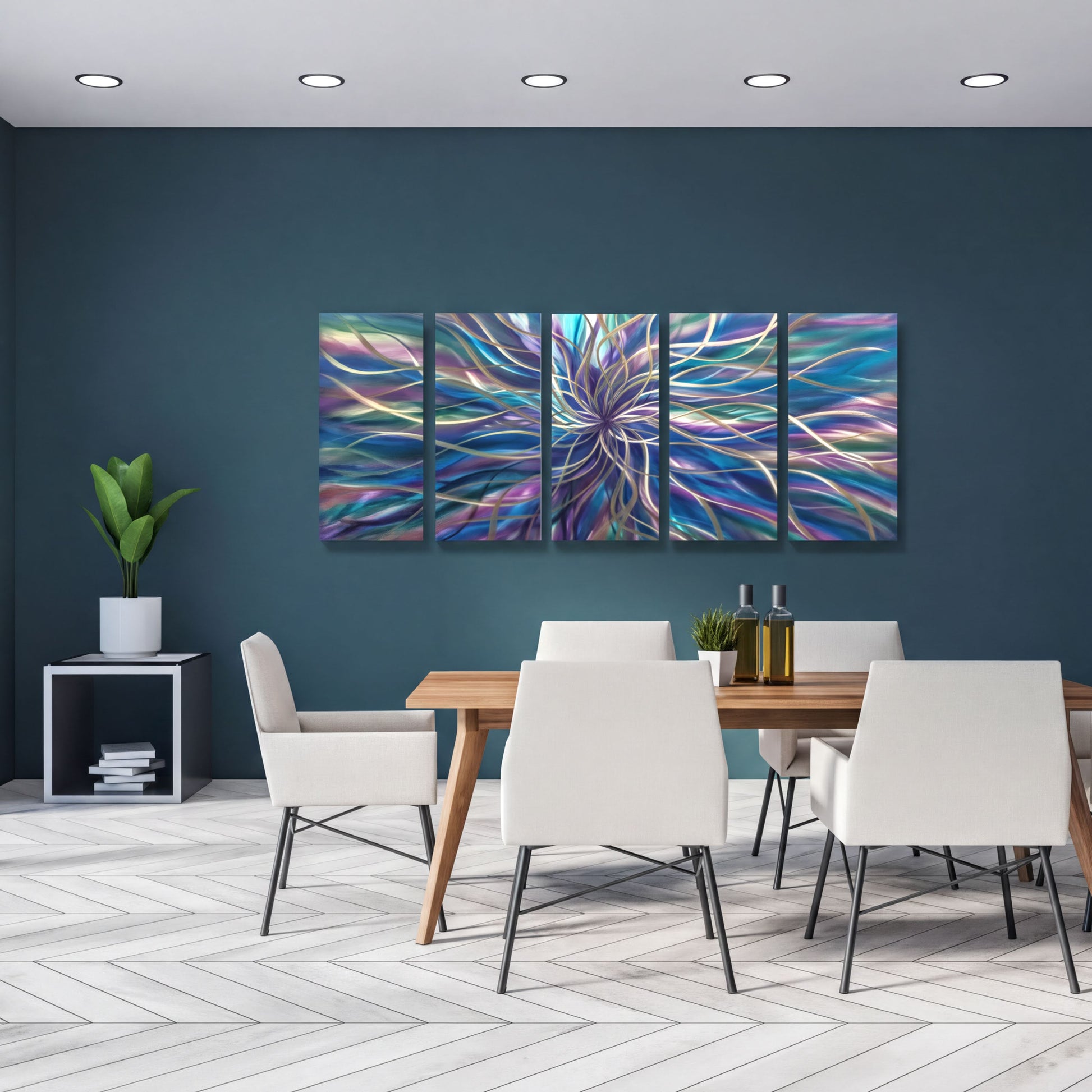 Modern Abstract Metal Wall Art Set - Unique 5-Piece Sculpture for Elegant Home Decor-Modern Elements Metal Art