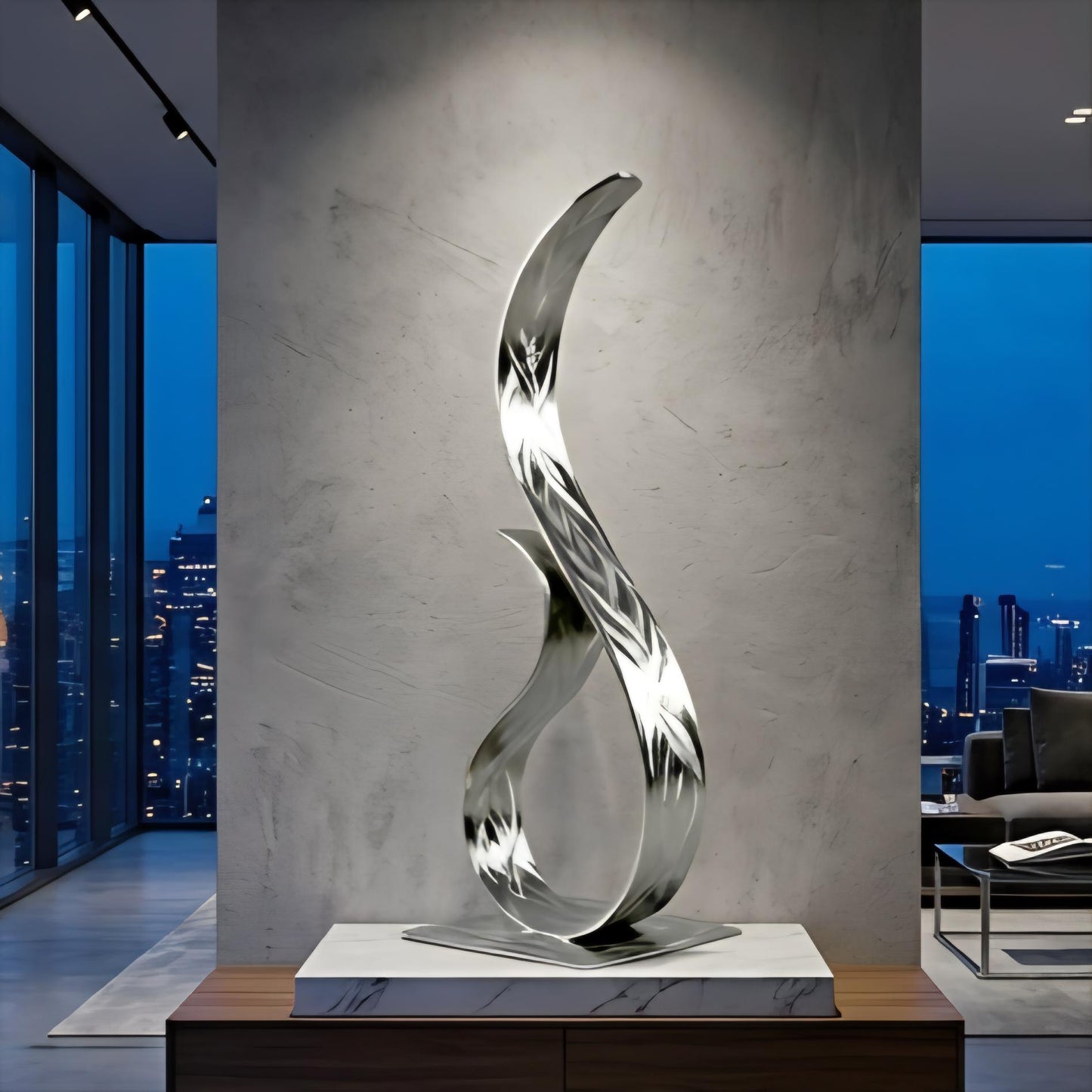 Modern Metal Sculpture in Silver: Wish