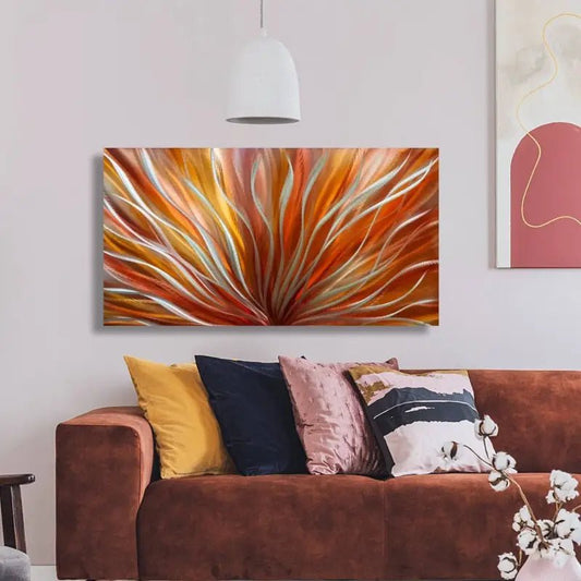 Fire Metal Wall Art Sculpture Titled Modern Flame - Modern Elements Metal Art - ME6789H