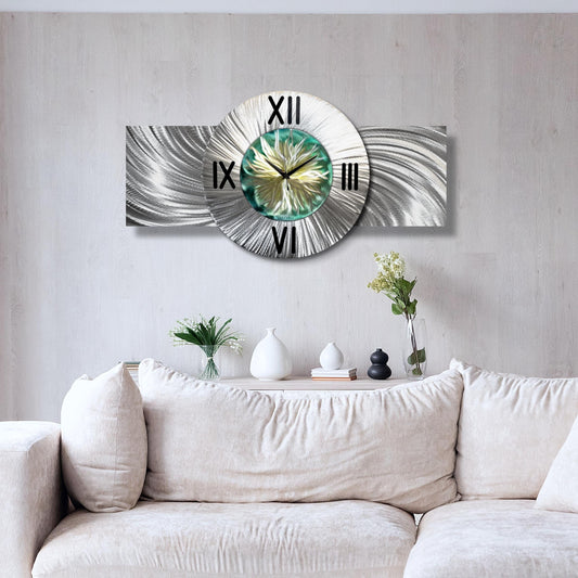 Flower Large Wall Clock Titled Sterling Bloom - Modern Elements Metal Art - ME3745879SX