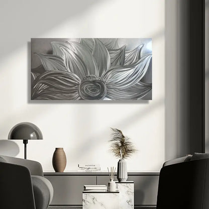 Flower Wall Art Titled "Silver Lotus" - Modern Elements Metal Art
