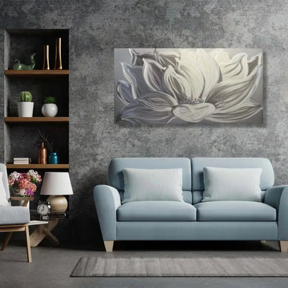 Flower Wall Art Titled "Silver Lotus" - Modern Elements Metal Art - MYK7578J