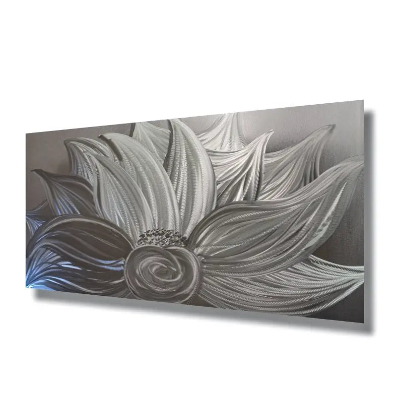 Flower Wall Art Titled "Silver Lotus" - Modern Elements Metal Art - MYK7578J