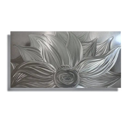 Flower Wall Art Titled "Silver Lotus" - Modern Elements Metal Art - MYK7578J