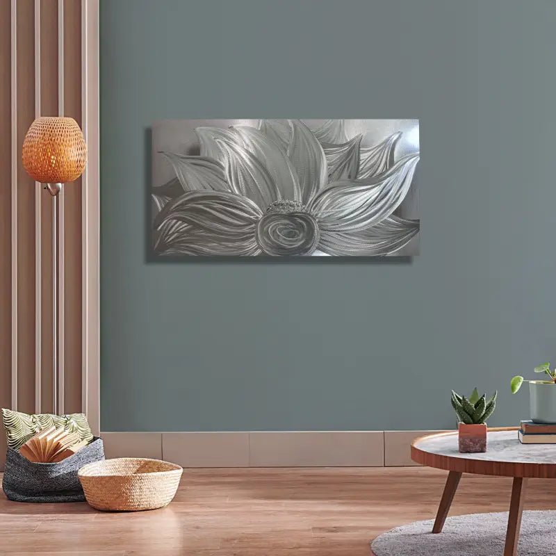 Flower Wall Art Titled "Silver Lotus" - Modern Elements Metal Art - MYK7578J