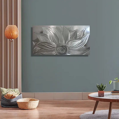 Flower Wall Art Titled "Silver Lotus" - Modern Elements Metal Art - MYK7578J