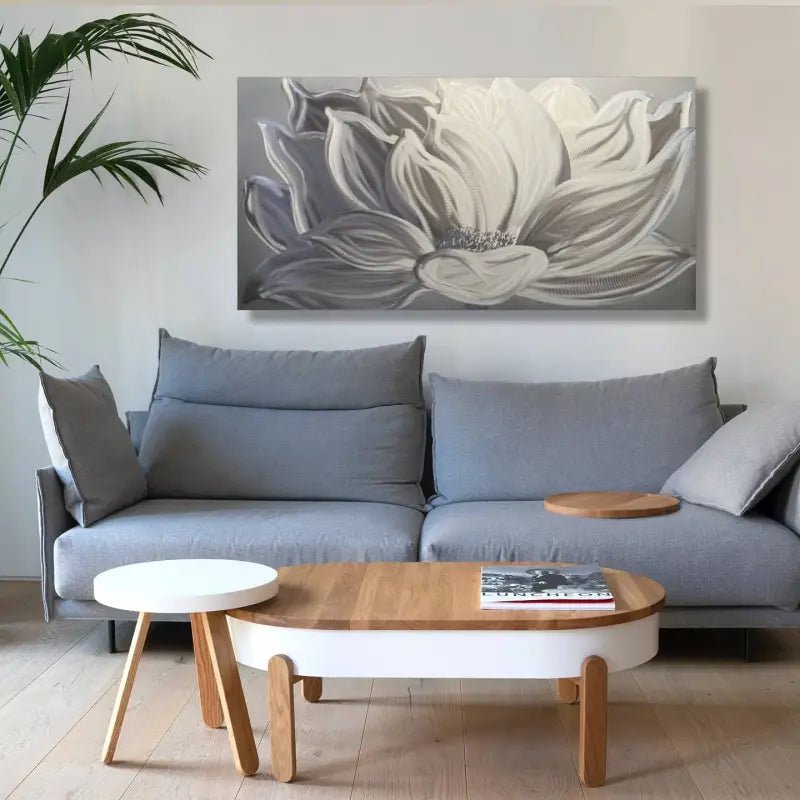 Flower Wall Art Titled "Silver Lotus" - Modern Elements Metal Art - MYK7578J