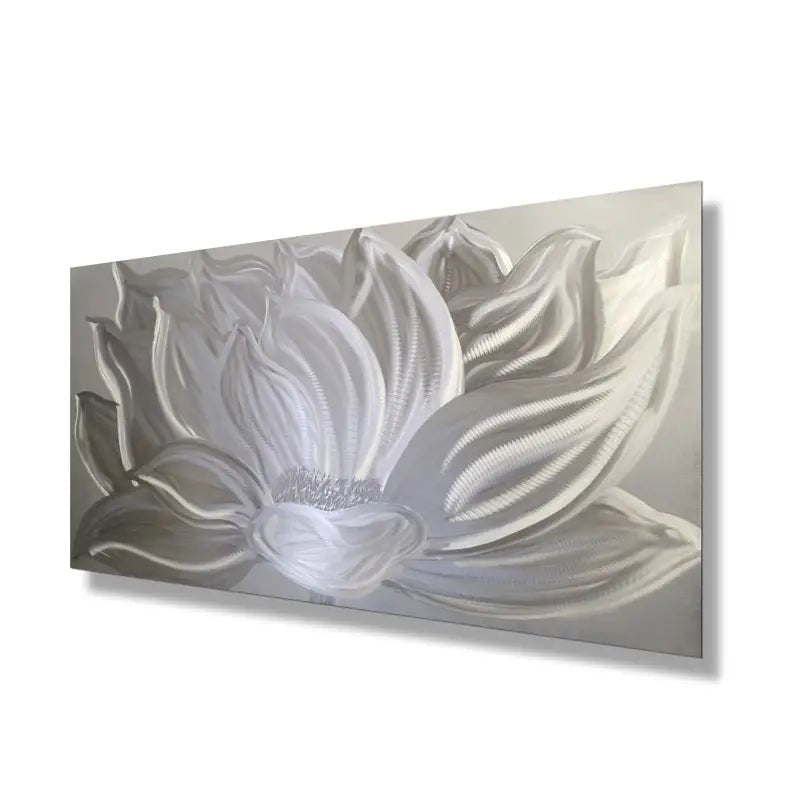 Flower Wall Art Titled "Silver Lotus" - Modern Elements Metal Art - MYK7578J