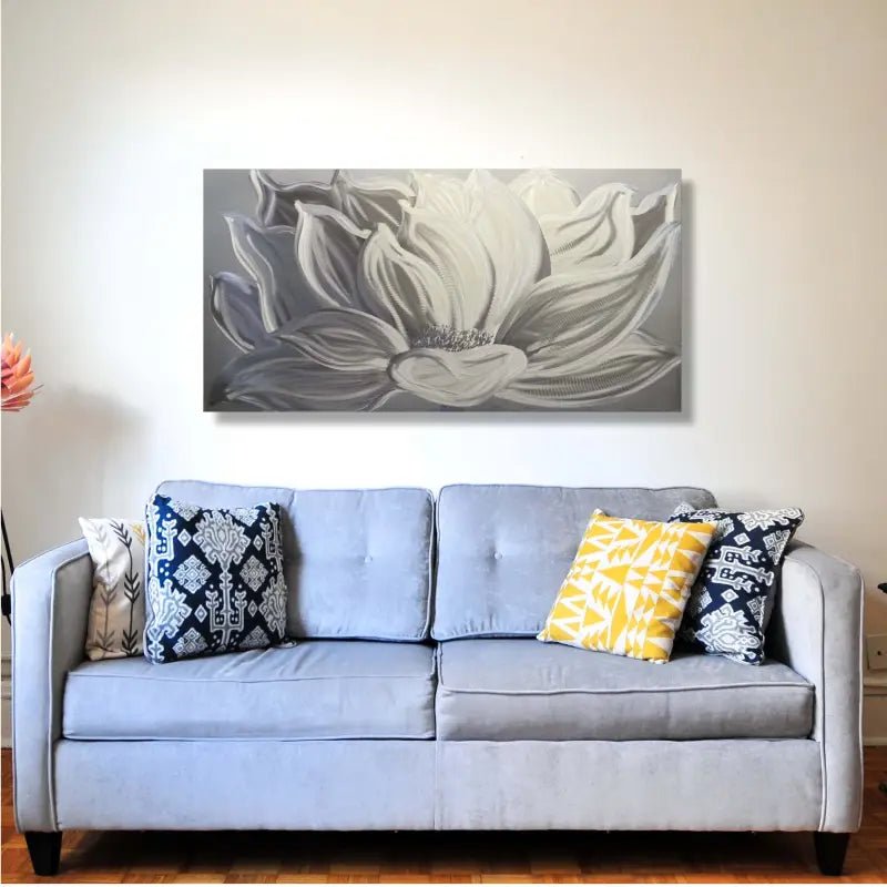 Flower Wall Art Titled "Silver Lotus" - Modern Elements Metal Art - MYK7578J