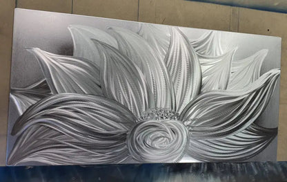 Flower Wall Art Titled "Silver Lotus" - Modern Elements Metal Art - MYK7578J