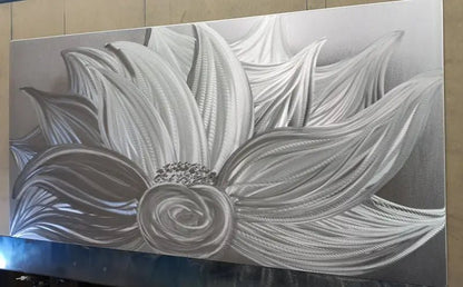 Flower Wall Art Titled "Silver Lotus" - Modern Elements Metal Art - MYK7578J