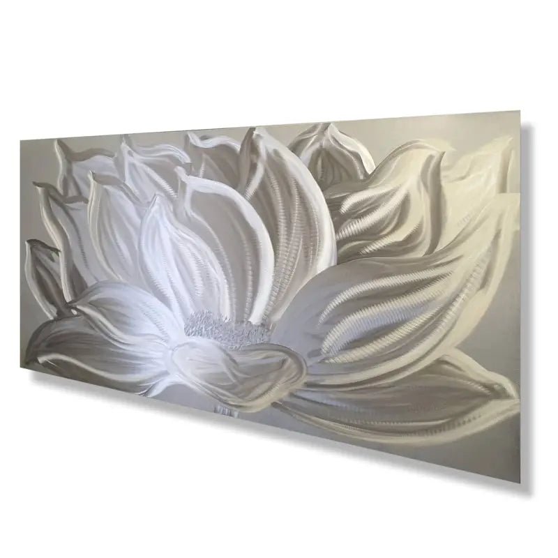 Flower Wall Art Titled "Silver Lotus" - Modern Elements Metal Art - MYK7578J