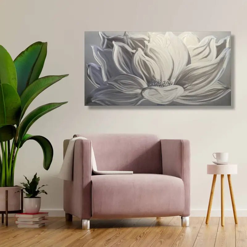 Flower Wall Art Titled "Silver Lotus" - Modern Elements Metal Art - MYK7578J