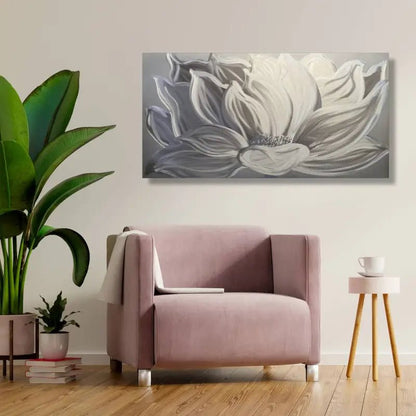 Flower Wall Art Titled "Silver Lotus" - Modern Elements Metal Art - MYK7578J