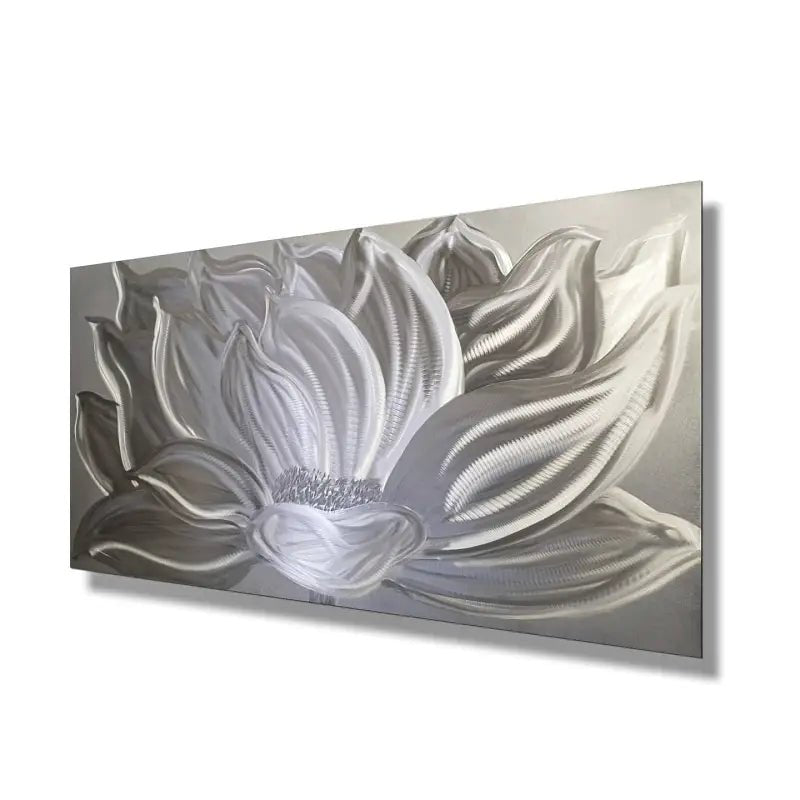 Flower Wall Art Titled "Silver Lotus" - Modern Elements Metal Art - MYK7578J