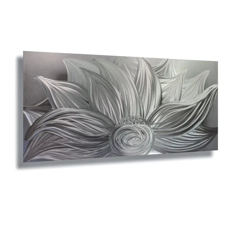 Flower Wall Art Titled "Silver Lotus" - Modern Elements Metal Art - MYK7578J