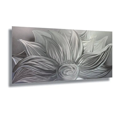 Flower Wall Art Titled "Silver Lotus" - Modern Elements Metal Art - MYK7578J
