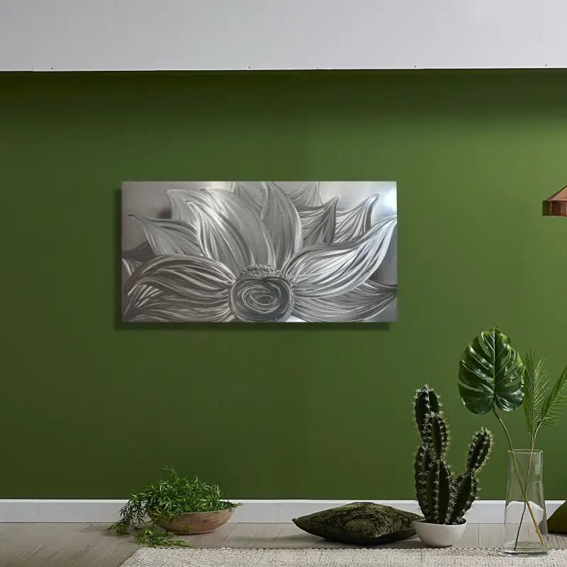 Flower Wall Art Titled "Silver Lotus" - Modern Elements Metal Art - MYK7578J