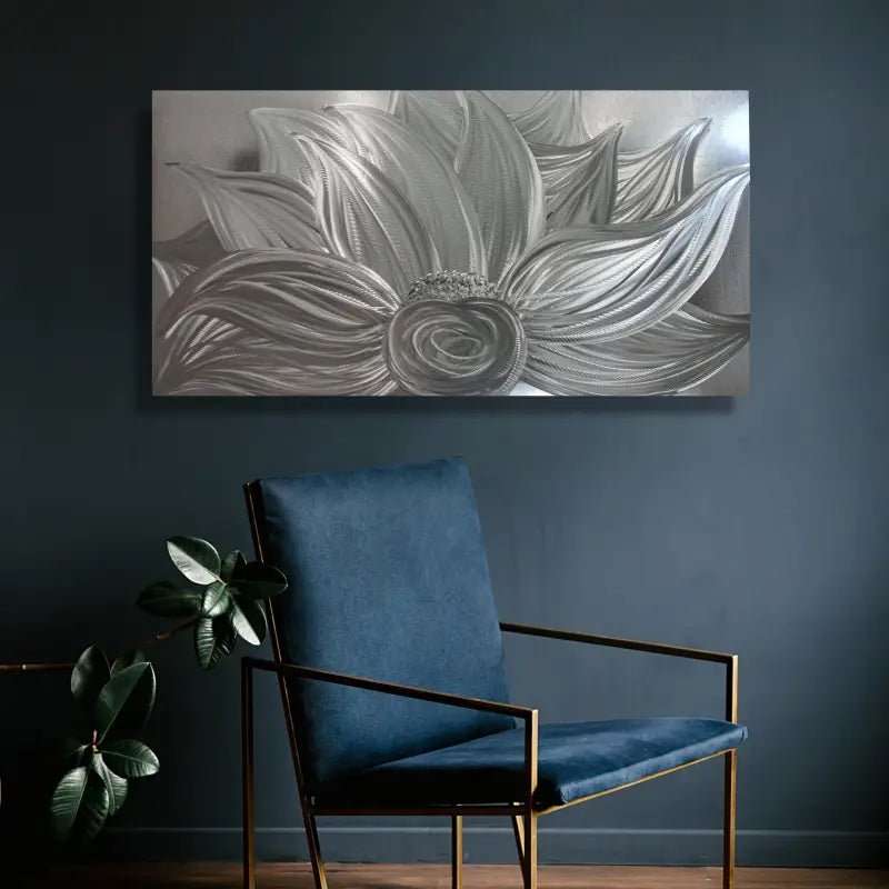 Flower Wall Art Titled "Silver Lotus" - Modern Elements Metal Art - MYK7578J