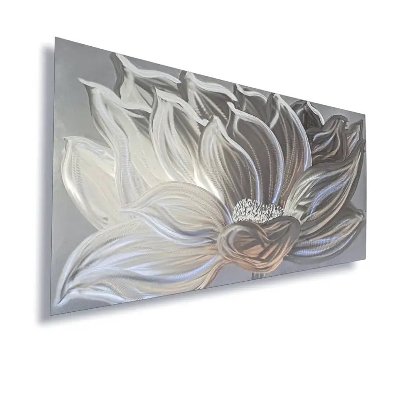 Flower Wall Art Titled "Silver Lotus" - Modern Elements Metal Art - MYK7578J