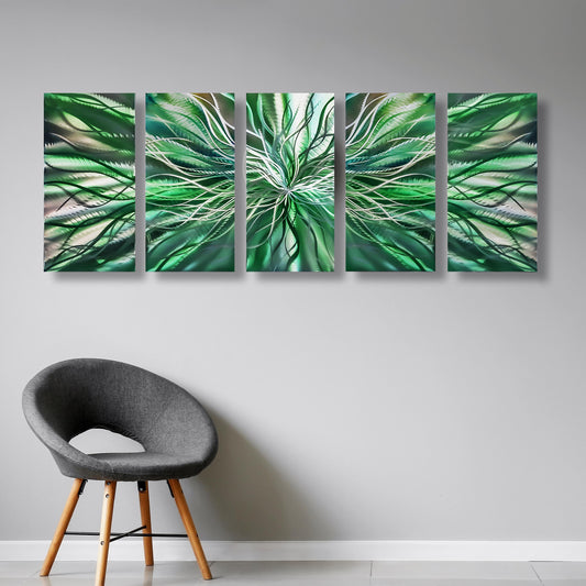 Green Metal Wall Art Set Titled Radiation - Modern Elements Metal Art - ME98489ZX