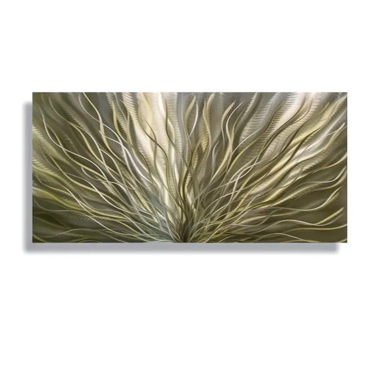 Green Wall Artwork Titled "Inbloom" (Green Gold Edition) - Modern Elements Metal Art - 456789
