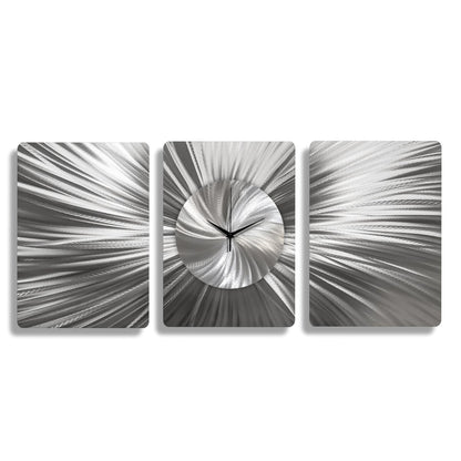 Handmade 3 - Piece Modern Silver Wall Clock | Unique Etched Alloy Art - Modern Elements Metal Art - ME66282