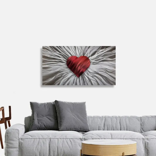 Heart Wall Art Silver Sculpture Decor Modern Elements Metal