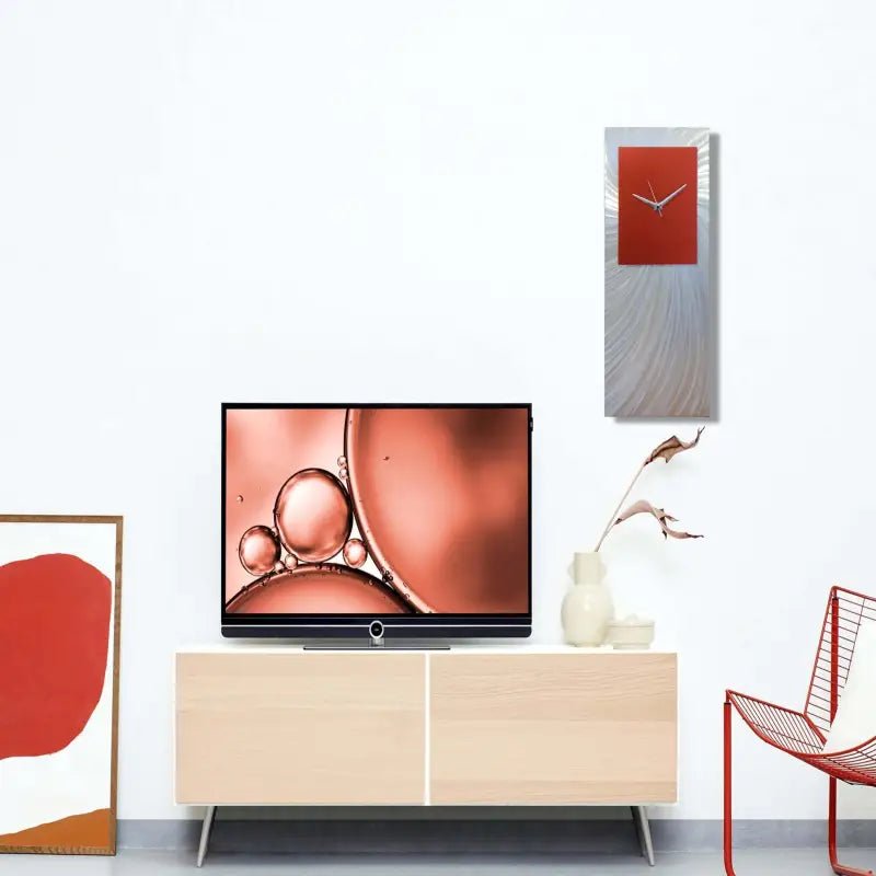 Hyperion Metal Wall Clock - Bold Red Edition for Modern Home Decor - Modern Elements Metal Art - MEC0128R3