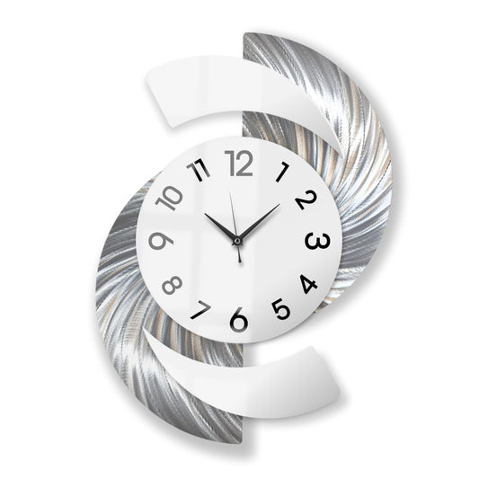 Large Modern Silver and White Wall Clock Titled Elliptical