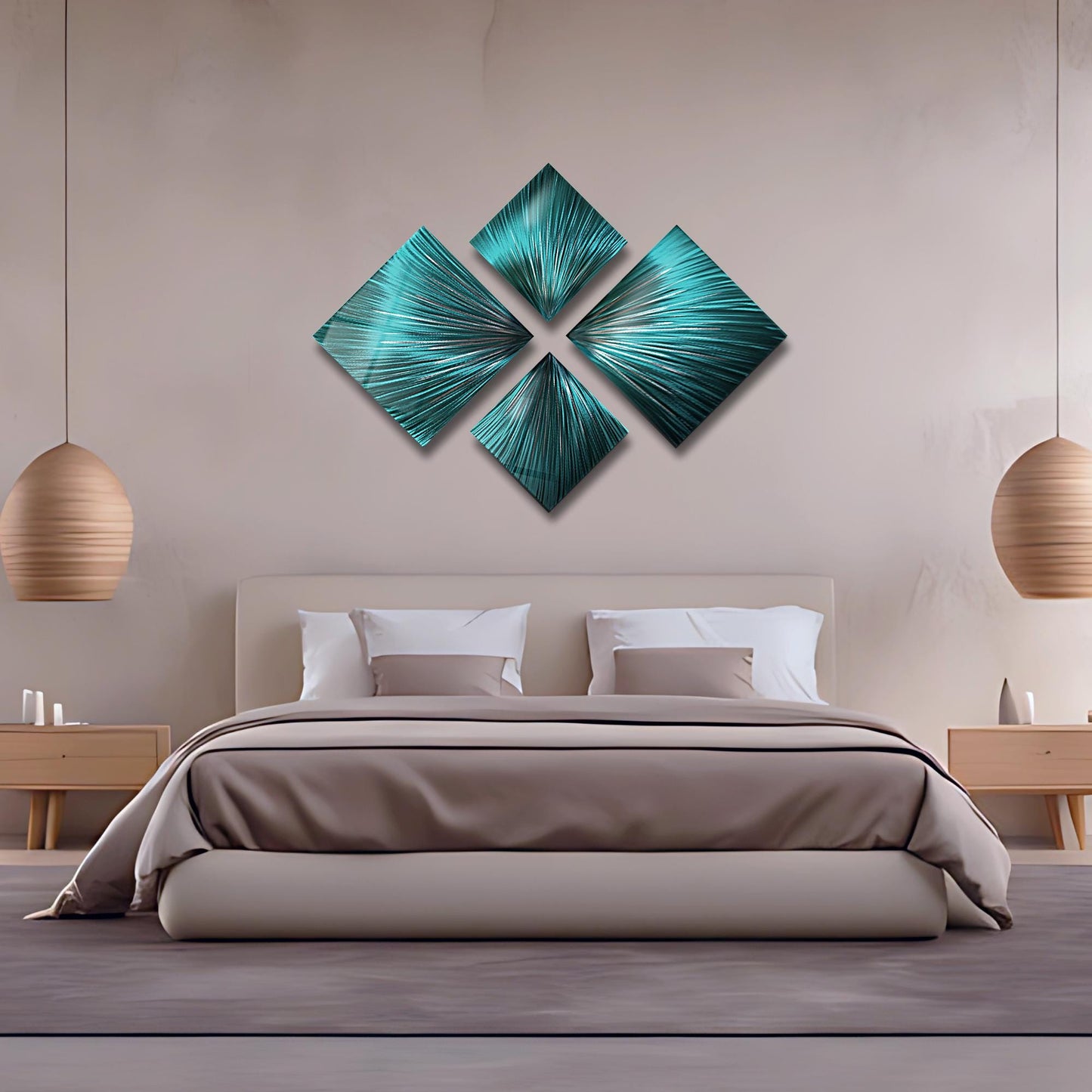 Teal Metal Wall Art Set of 4 Titled Teal Serenity