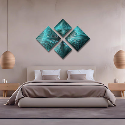 Teal Metal Wall Art Set of 4 Titled Teal Serenity