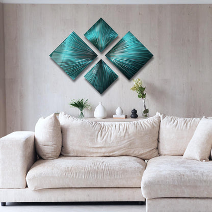 Teal Metal Wall Art Set of 4 Titled Teal Serenity